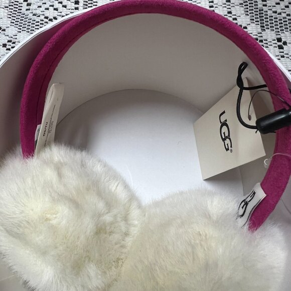 NEW Girls White Faux Fur Earmuffs Pink Velvet Band Rainbow Sequin Winter Warm - Picture 6 of 15